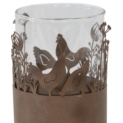 Glass Pillar Candle Holders in Stilted Rust Base