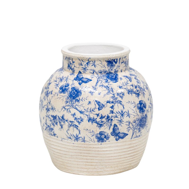 Glazed Blue Stoneware Look Vase