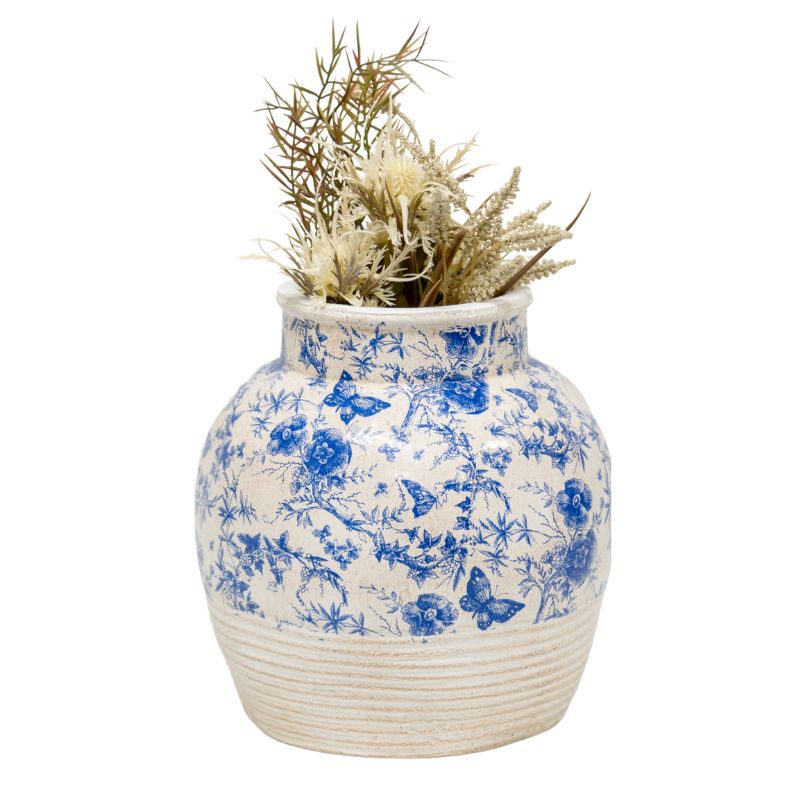 Glazed Blue Stoneware Look Vase