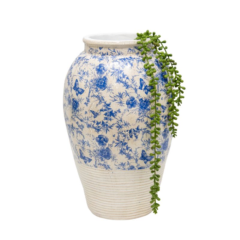 Glazed Blue Stoneware Vase - Large