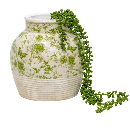 Glazed Green Stoneware Vase - Small