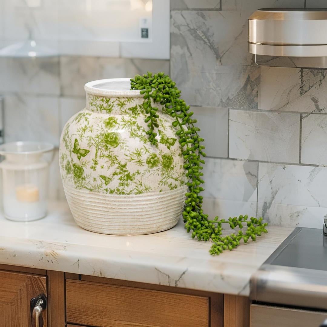 Glazed Green Stoneware Vase - Small