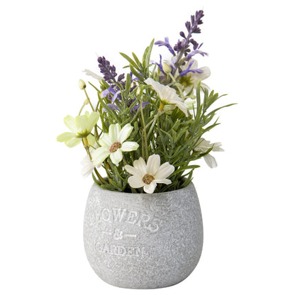 Lavender & Daisy Artificial Bunch in Grey Pot