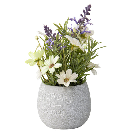 Lavender & Daisy Artificial Bunch in Grey Pot