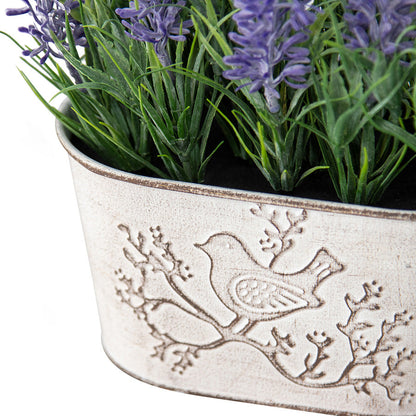 Lavender Plant in Oval Pot with Bird