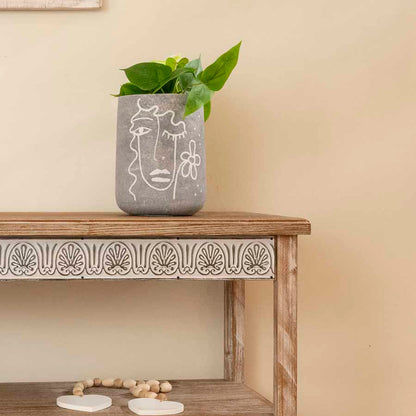 Line-Face Tall Contemporary Pot Planter with Hole & Plug