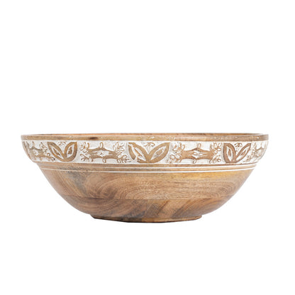 Mango Wood Hand Crafted Bowl with Leaf Carving