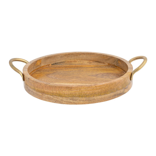 Mango Wood Handcrafted Round Tray with Handles