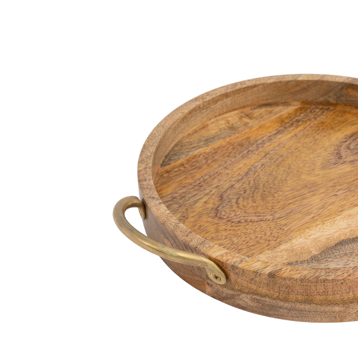 Mango Wood Handcrafted Round Tray with Handles