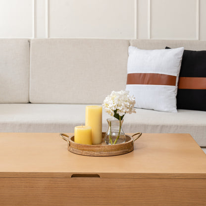 Mango Wood Handcrafted Round Tray with Handles