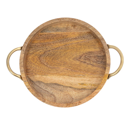 Mango Wood Handcrafted Round Tray with Handles