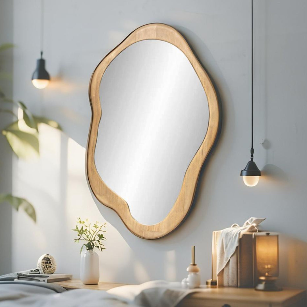 Mid-Century Asymmetric Wood Framed Mirror