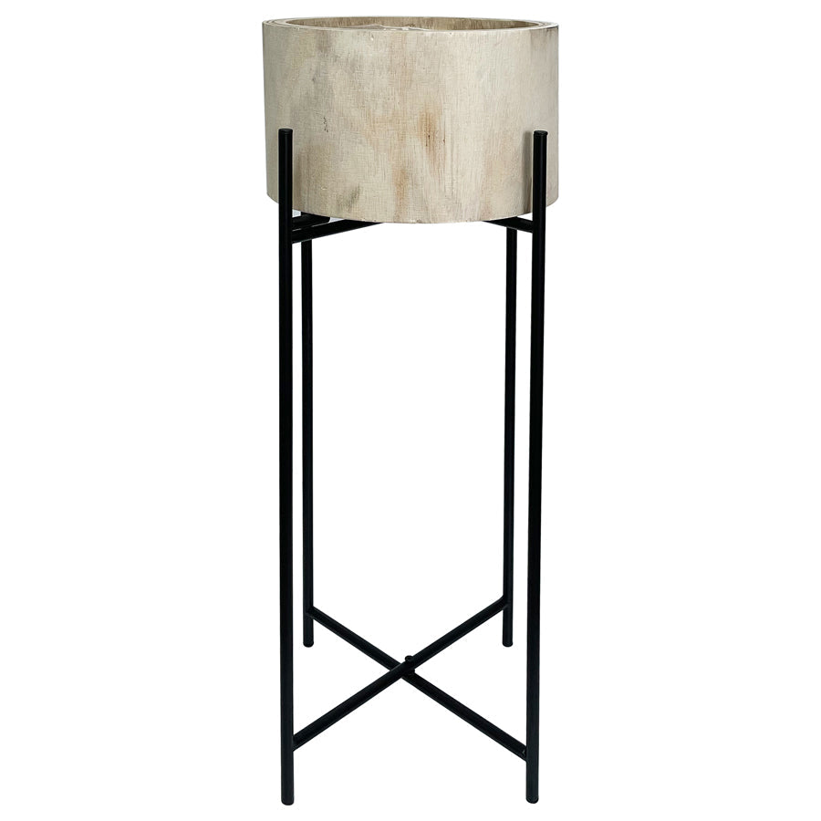 Natural Wood Pot Planter on Cross-Legged Stand