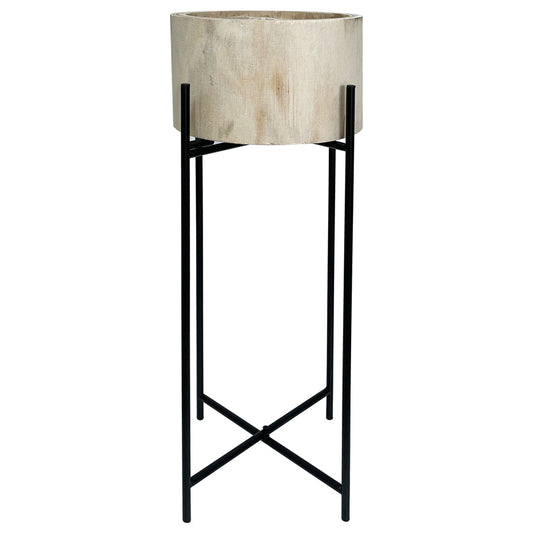 Natural Wood Pot Planter on Cross-Legged Stand