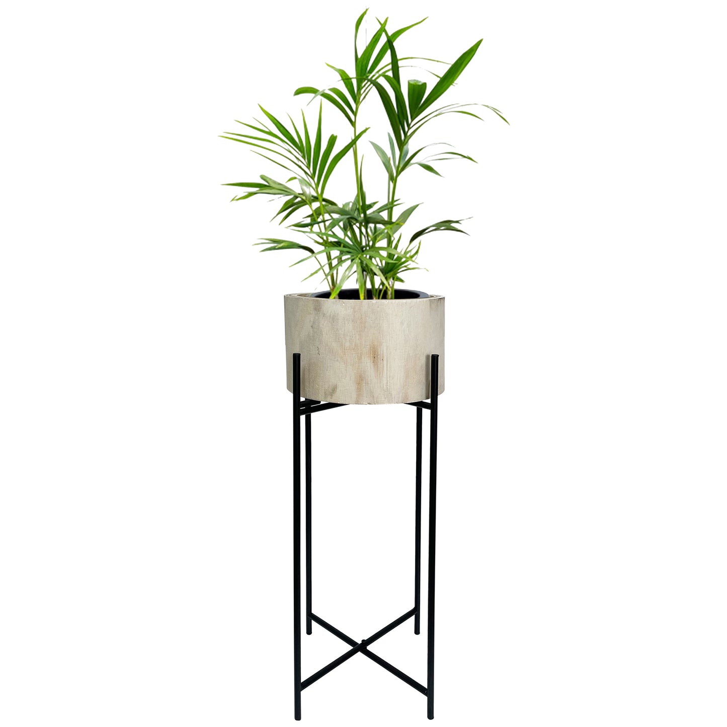 Natural Wood Pot Planter on Cross-Legged Stand