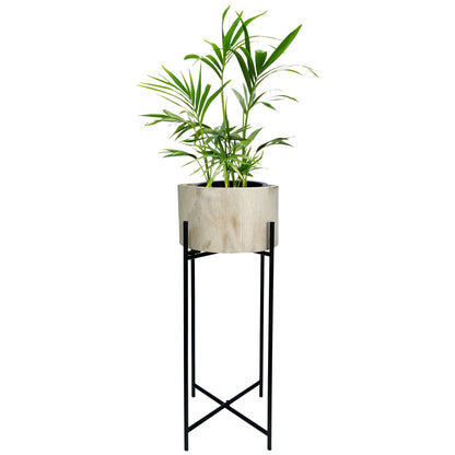 Natural Wood Pot Planter on Cross-Legged Stand