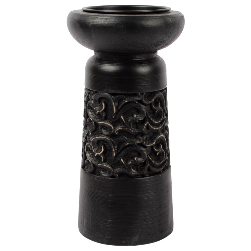 Nero Carved Pillar Candle Holder