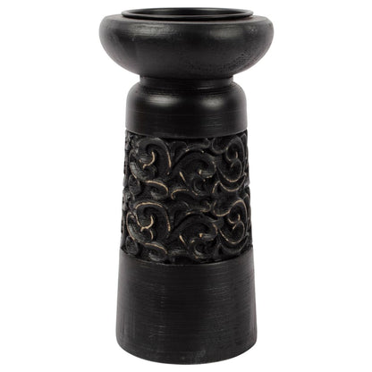 Nero Carved Pillar Candle Holder