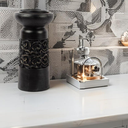 Nero Carved Pillar Candle Holder