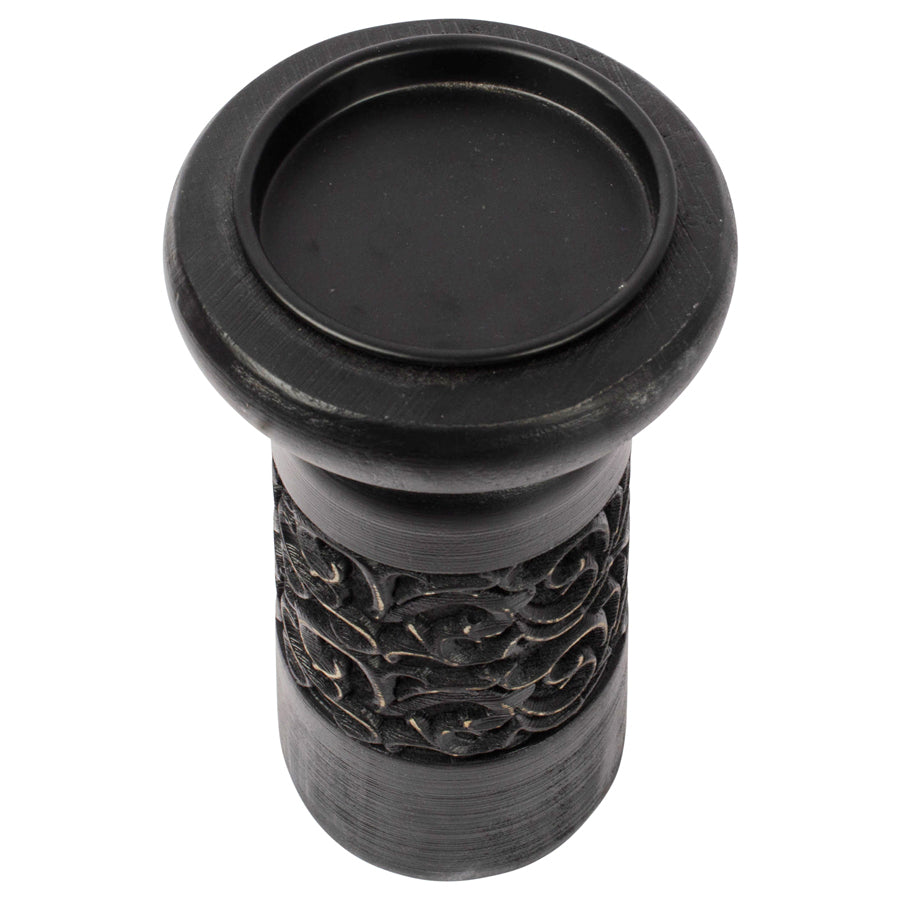 Nero Carved Pillar Candle Holder