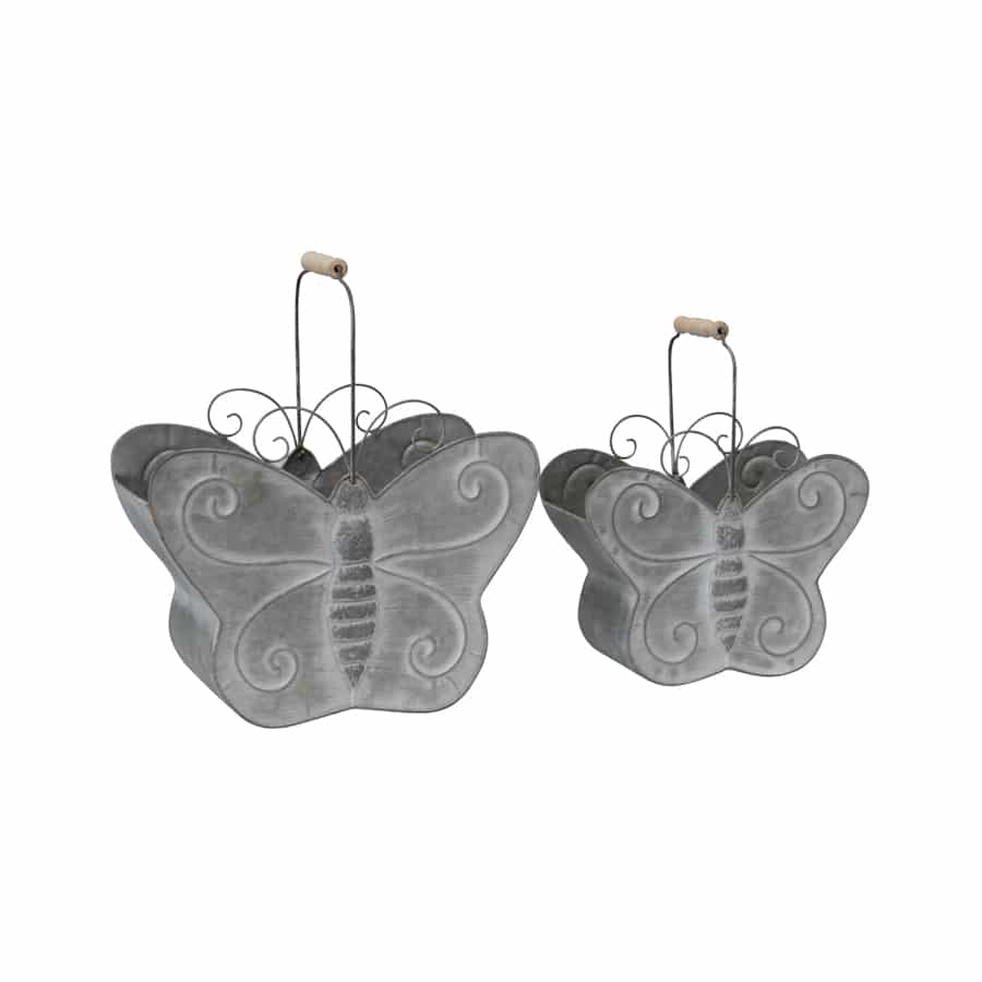 Nested Distressed Finished Butterfly Planters - Set of 2
