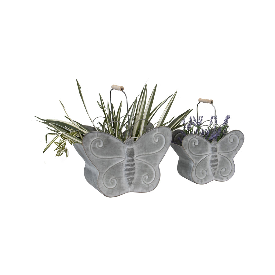 Nested Distressed Finished Butterfly Planters - Set of 2