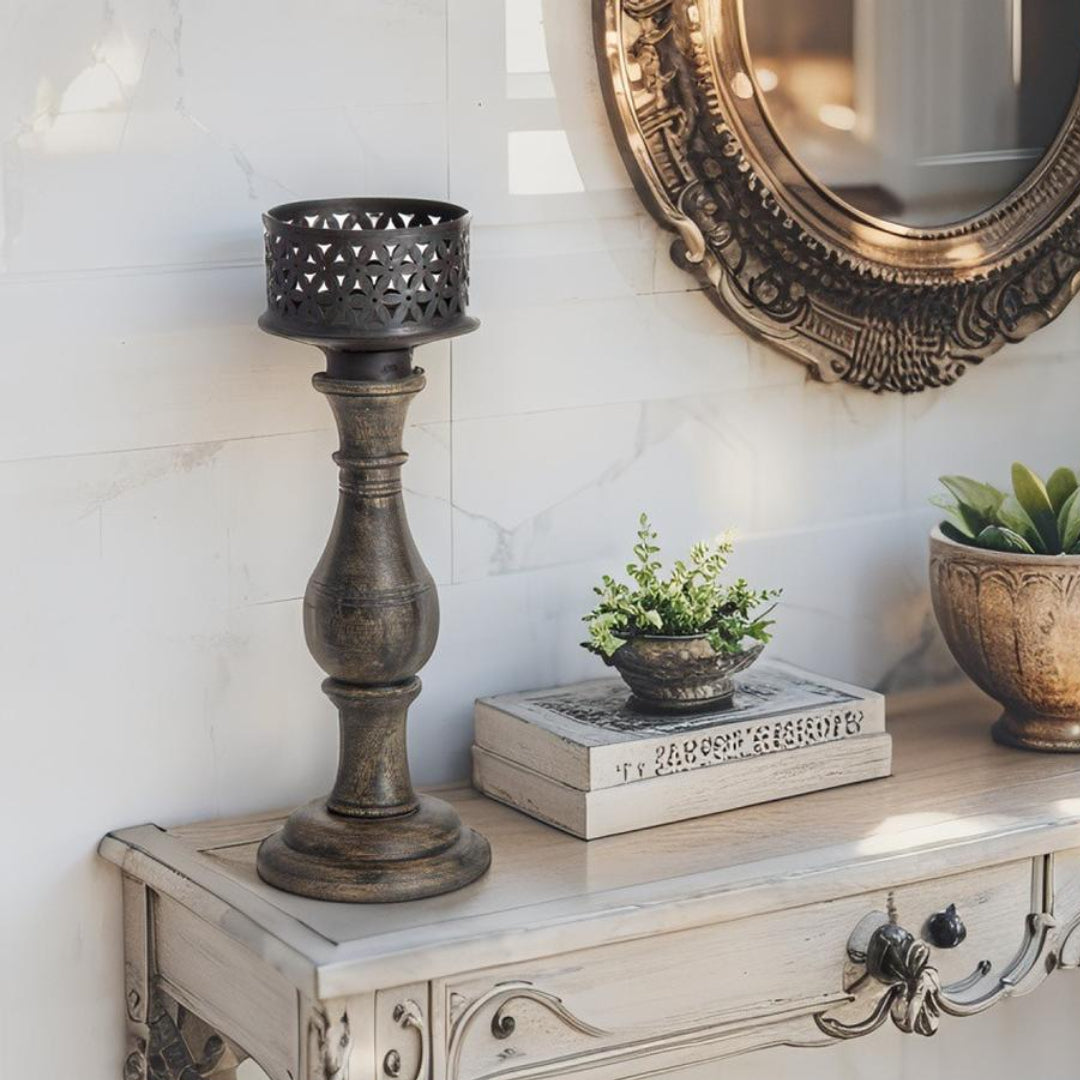 Ornate Hand Crafted Baroque Pillar Candle Holder