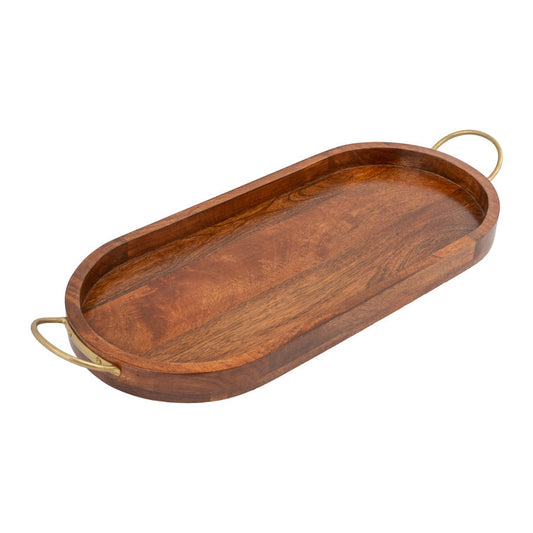 Oval Hand Crafted Mango Wood Tray with Handles