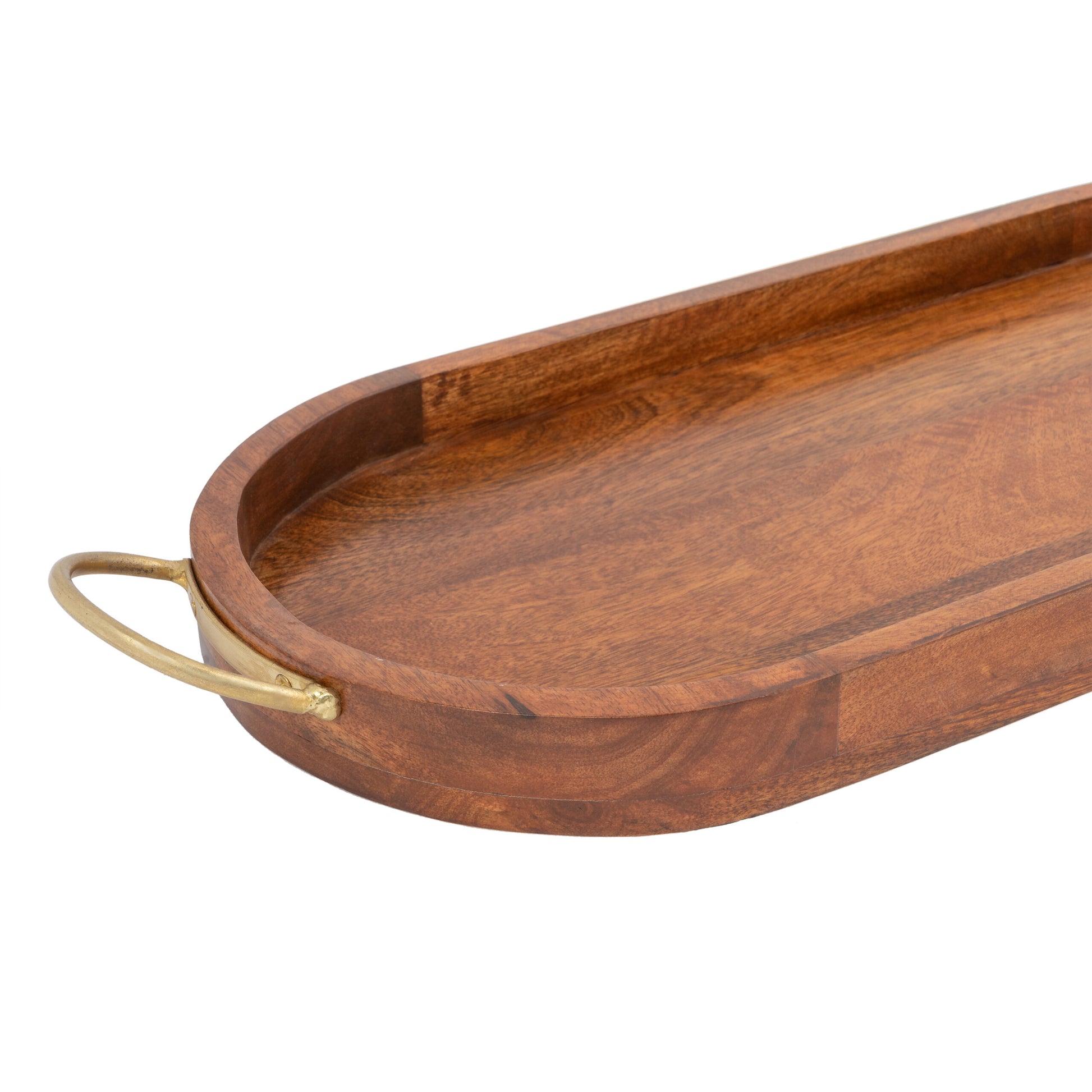 Oval Hand Crafted Mango Wood Tray with Handles