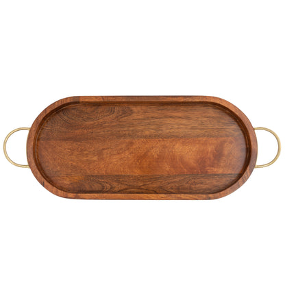 Oval Hand Crafted Mango Wood Tray with Handles