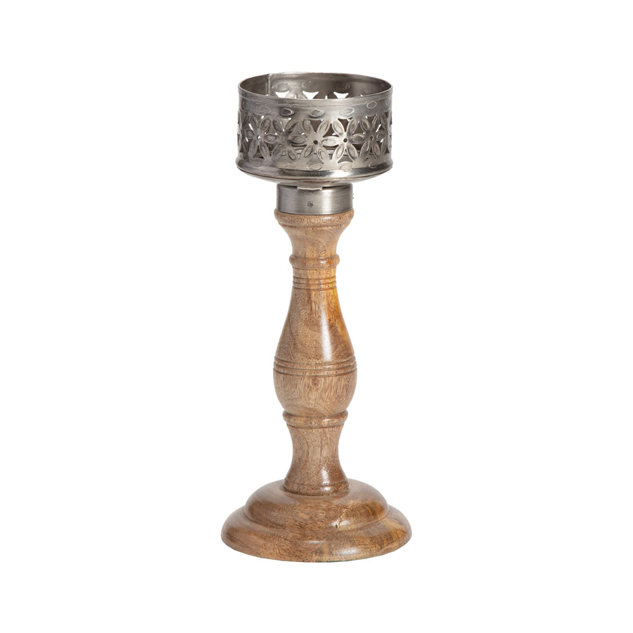 Punched Hand Crafted Flower Pillar Candle Holder