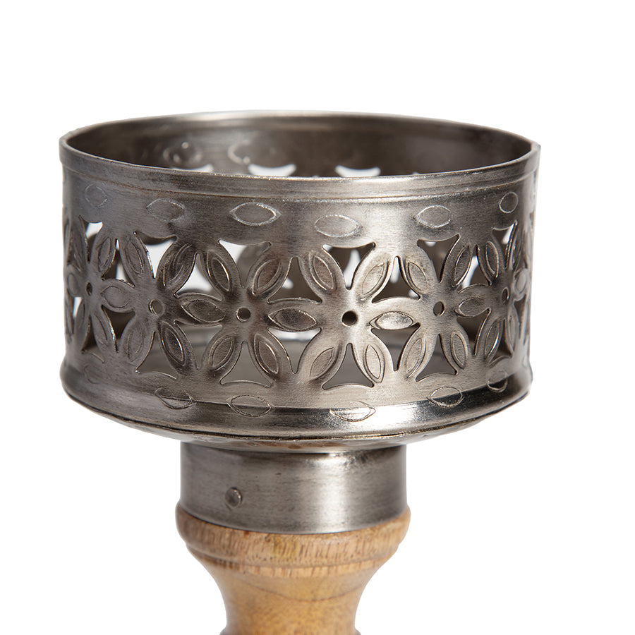 Punched Hand Crafted Flower Pillar Candle Holder