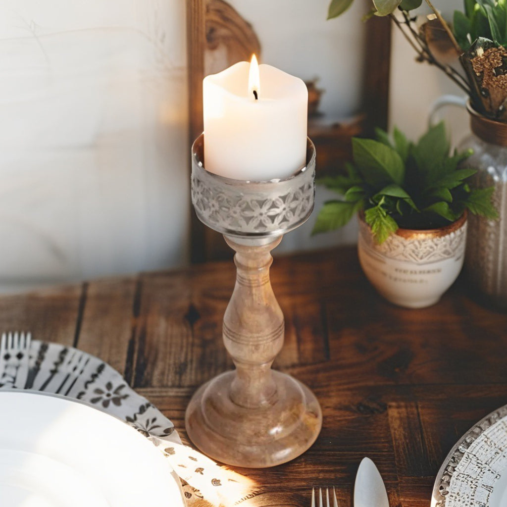 Punched Hand Crafted Flower Pillar Candle Holder