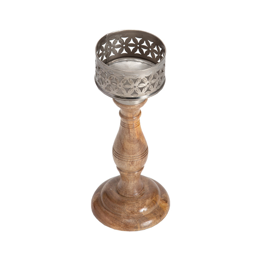 Punched Hand Crafted Flower Pillar Candle Holder