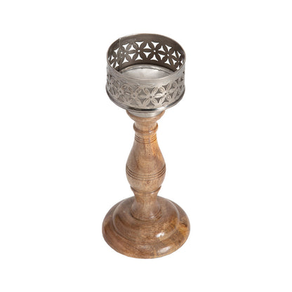 Punched Hand Crafted Flower Pillar Candle Holder