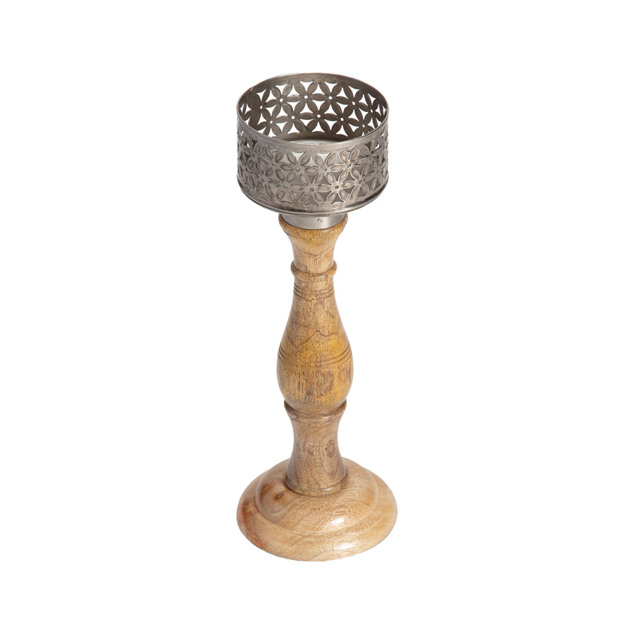 Punched Hand Crafted Flower Pillar Candle Holder
