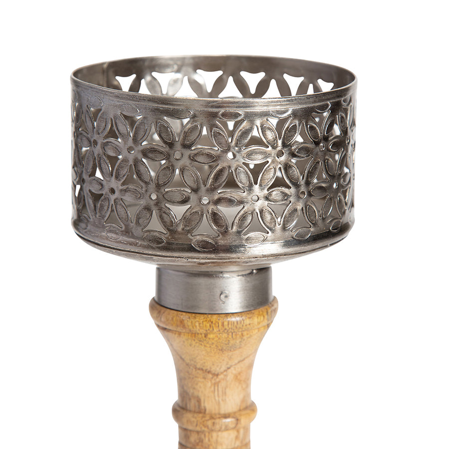 Punched Hand Crafted Flower Pillar Candle Holder