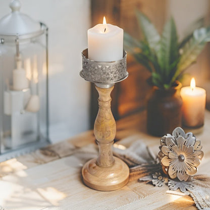 Punched Hand Crafted Flower Pillar Candle Holder