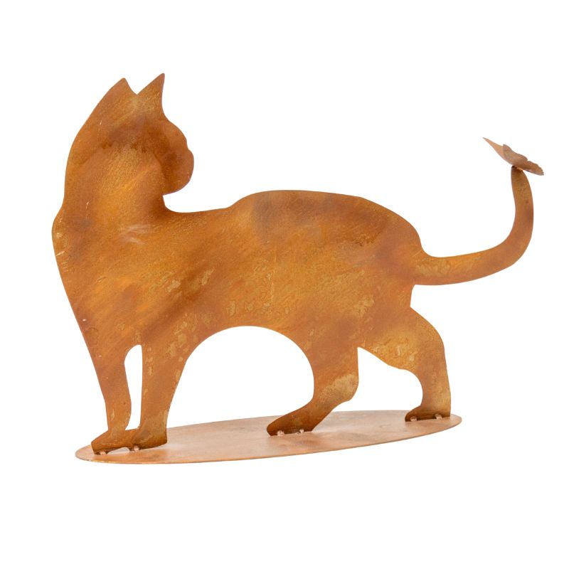 Rust Cat with Butterfly Ornament on Base