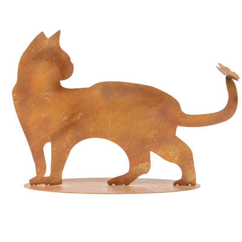 Rust Cat with Butterfly Ornament on Base
