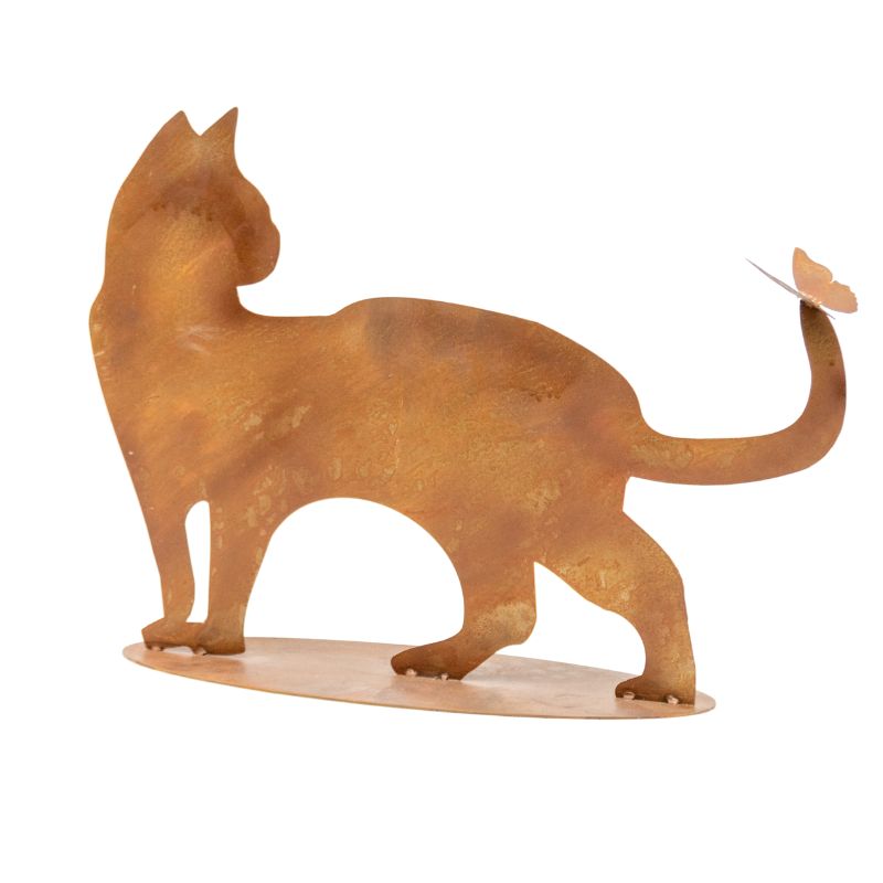 Rust Cat with Butterfly Ornament on Base