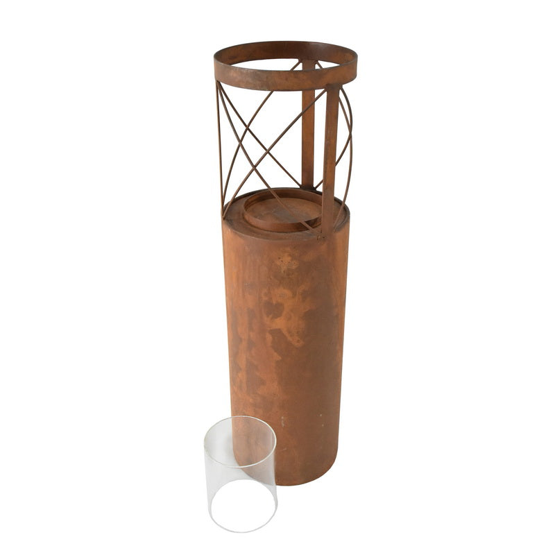 Rust Round Pillar Candle Holder - Tall