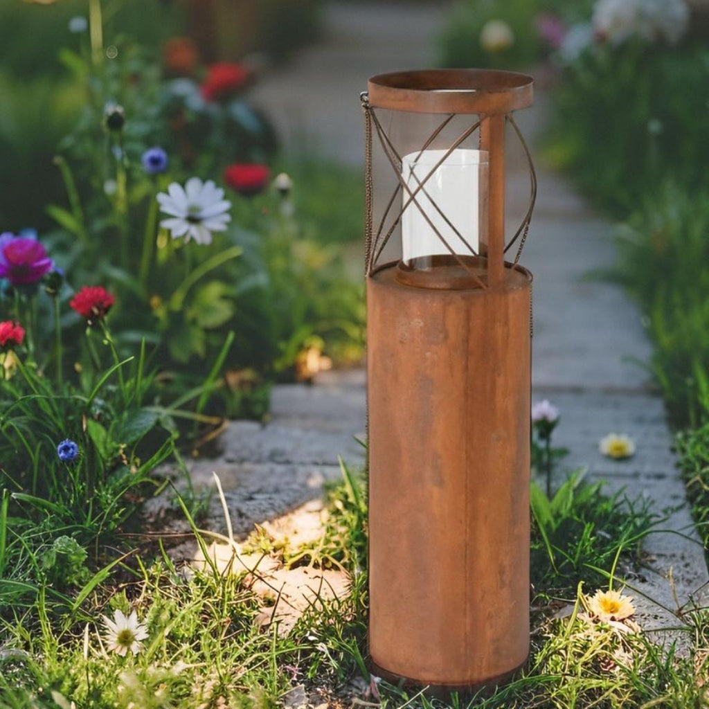 Rust Round Pillar Candle Holder - Tall
