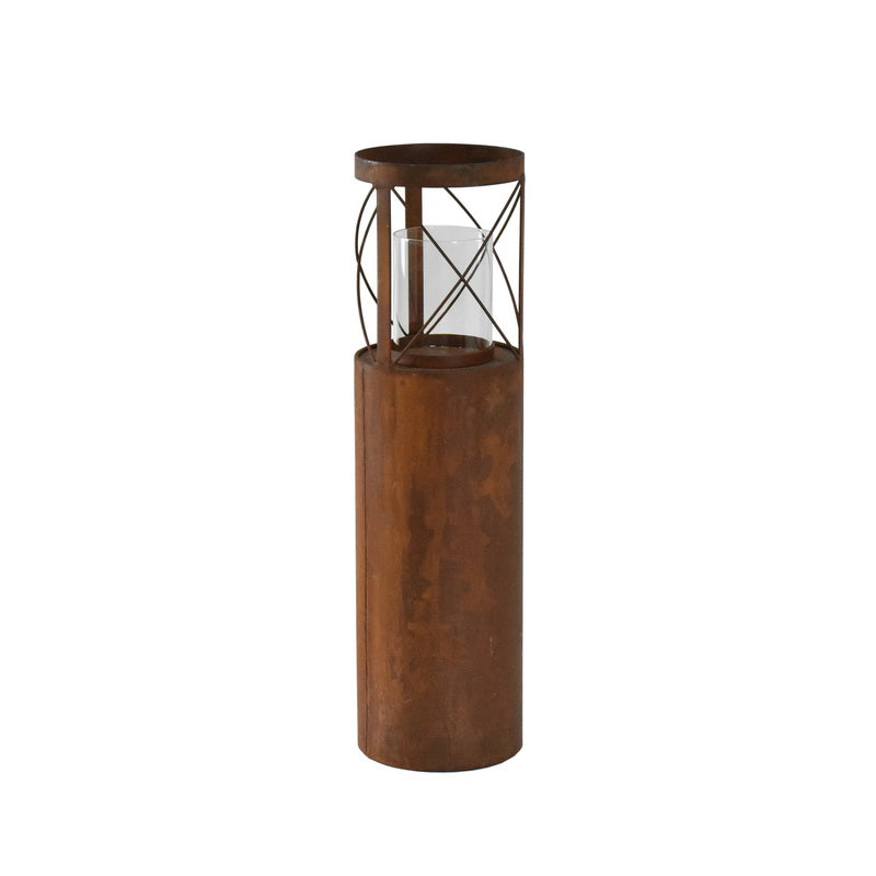 Rust Round Pillar Candle Holder - Tall
