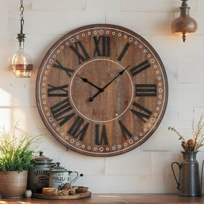 Rustic with Black Roman Numerals Wall Clock