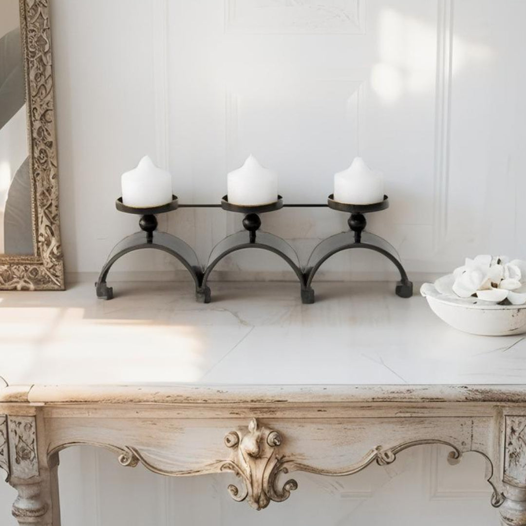 Three Arch Pillar Candle Holder - Distressed Copper