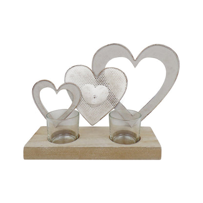 Triple Hearts with 2 Tea Light Candle Holders on Base