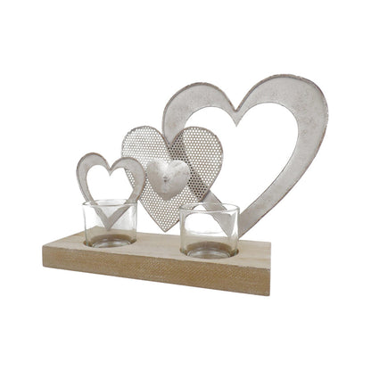 Triple Hearts with 2 Tea Light Candle Holders on Base