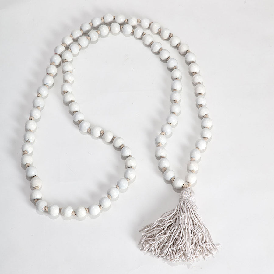 White Mango Wood Bead Garland with Tassles