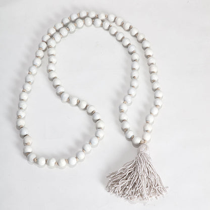 White Mango Wood Bead Garland with Tassles